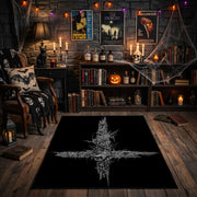 Distressed Star Symbol Area Rug front view in a warm candlelit room