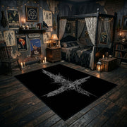 Distressed Star Symbol Area Rug displayed in a richly decorated room
