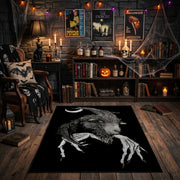 Moonlit Horned Figure Area Rug front view in a warm candlelit room