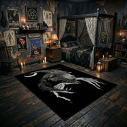 Moonlit Horned Figure Area Rug displayed in a richly decorated room