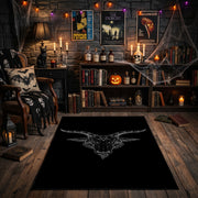 Skeletal Gesture Area Rug front view in a warm candlelit room
