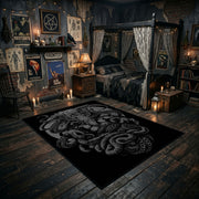 Serpentine Skull Area Rug displayed in a richly decorated room