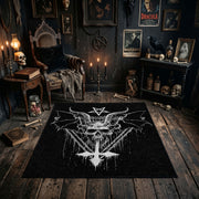 Winged Skeletal Figure Area Rug styled in a candlelit gothic living room