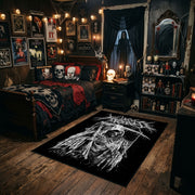 Spectral Reaper Area Rug styled in a gothic bedroom with dark furniture