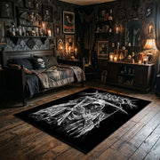 Spectral Reaper Area Rug wide room view with Halloween decorations