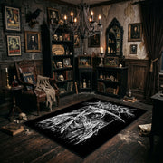 Spectral Reaper Area Rug angled view beside gothic bedroom furniture