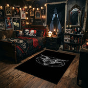 Minimal Horned Circle Area Rug styled in a gothic bedroom with dark furniture