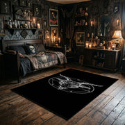 Minimal Horned Circle Area Rug wide room view with Halloween decorations