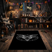 Minimal Horned Circle Area Rug front view in a warm candlelit room