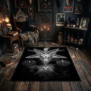 Occult Star Collage Area Rug styled in a candlelit gothic living room