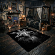 Occult Star Collage Area Rug displayed in a richly decorated room