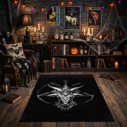 Horned Star Line Art Area Rug front view in a warm candlelit room