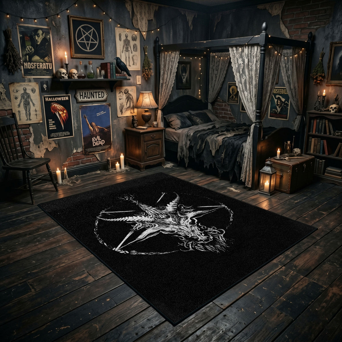 Horned Star Line Art Area Rug displayed in a richly decorated room
