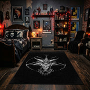 Horned Star Line Art Area Rug displayed beneath gothic wall art