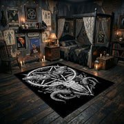 Ornate Star and Horned Figure Area Rug displayed in a richly decorated room
