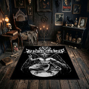 Winged Occult Creature Area Rug styled in a candlelit gothic living room