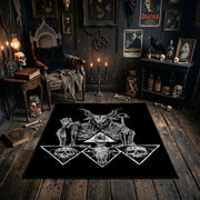 Goat Star Tarot Area Rug styled in a candlelit gothic living room