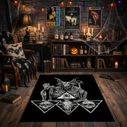 Goat Star Tarot Area Rug front view in a warm candlelit room