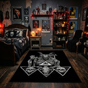 Goat Star Tarot Area Rug displayed beneath gothic wall art