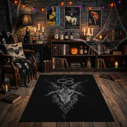 Mystic Witch Figure Area Rug front view in a warm candlelit room