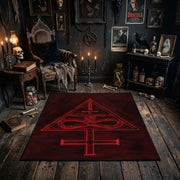 Crimson Occult Sigil Area Rug styled in a candlelit gothic living room