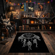 Skeletal Hand Moon Area Rug front view in a warm candlelit room