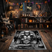 Framed Gothic Portrait Area Rug front view in a warm candlelit room