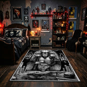 Framed Gothic Portrait Area Rug displayed beneath gothic wall art