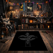 Ritual Dagger Area Rug front view in a warm candlelit room