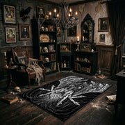 Horned Goat Skull Area Rug shown with vintage gothic decor