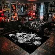 Skull Mushroom Garden Area Rug displayed beside a decorated bed