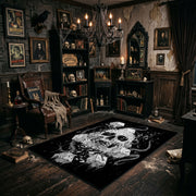 Skull Mushroom Garden Area Rug shown with vintage gothic decor