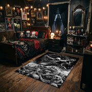 Tentacled Sea Monster Area Rug styled in a gothic bedroom
