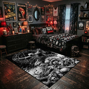 Tentacled Sea Monster Area Rug displayed beside a decorated bed
