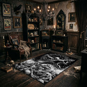 Tentacled Sea Monster Area Rug shown with vintage gothic decor