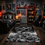 Tentacled Sea Monster Area Rug displayed beneath framed wall art