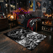 Tentacled Sea Monster Area Rug styled with red Halloween accents