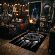 Skull Dreamcatcher Area Rug styled in a gothic bedroom