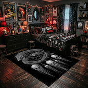 Skull Dreamcatcher Area Rug displayed beside a decorated bed