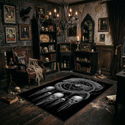 Skull Dreamcatcher Area Rug shown with vintage gothic decor