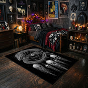 Skull Dreamcatcher Area Rug styled with red Halloween accents