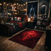 Red Occult Serpent Sigil Area Rug styled in a gothic bedroom