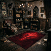 Red Occult Serpent Sigil Area Rug shown with vintage gothic decor