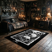 Skull Mushroom Altar Area Rug wide room view with spooky decor