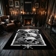 Skull Mushroom Altar Area Rug centered in a moody living room