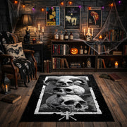 Skull Mushroom Altar Area Rug front view near a fireplace