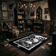 Skull Mushroom Altar Area Rug shown with vintage gothic decor