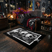 Skull Mushroom Altar Area Rug styled with red Halloween accents