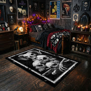Mushroom Skull Cluster Area Rug styled with red Halloween accents
