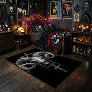 Ram Skull Blackwork Area Rug styled with red Halloween accents